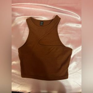 XS Shein Brown Asymmetrical Crop Top (Never Been Worn Before)